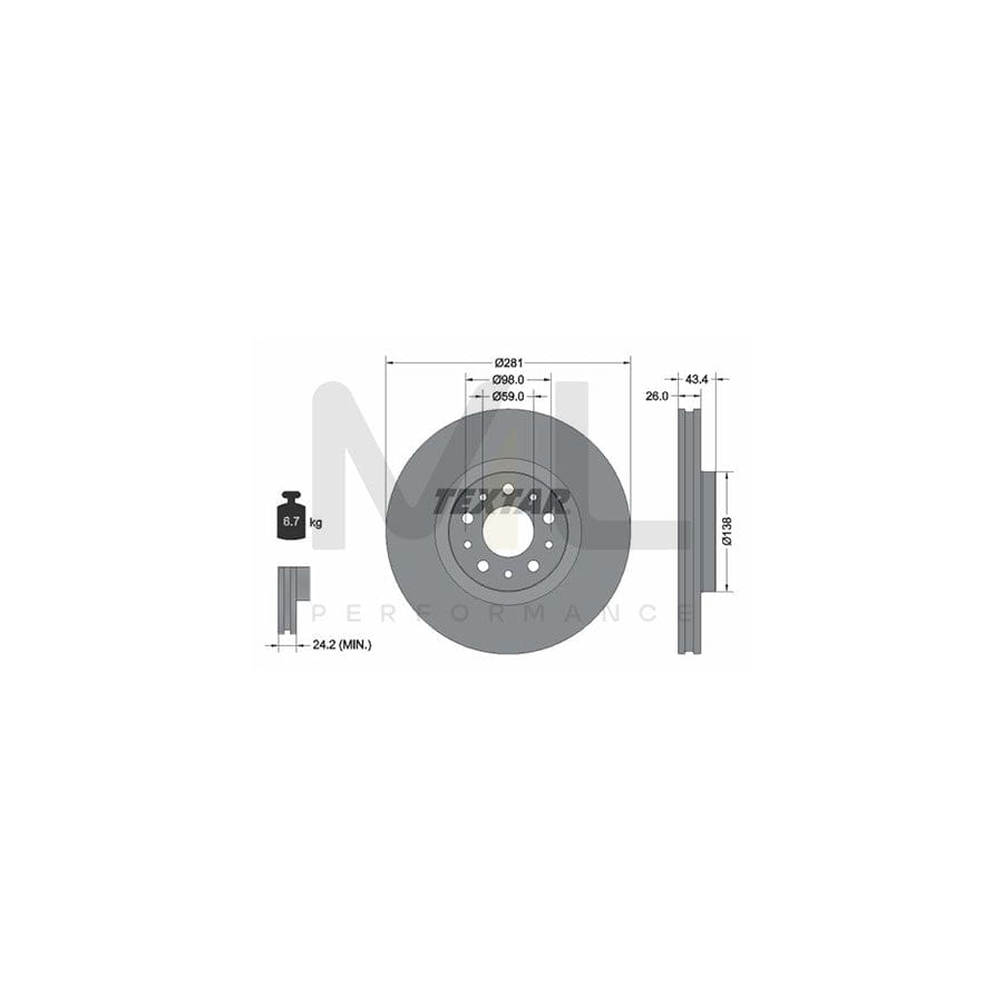 TEXTAR 92304803 Brake Disc for FIAT TIPO Internally Vented, Coated, without wheel hub, without wheel studs | Performance Parts Direct Car Parts