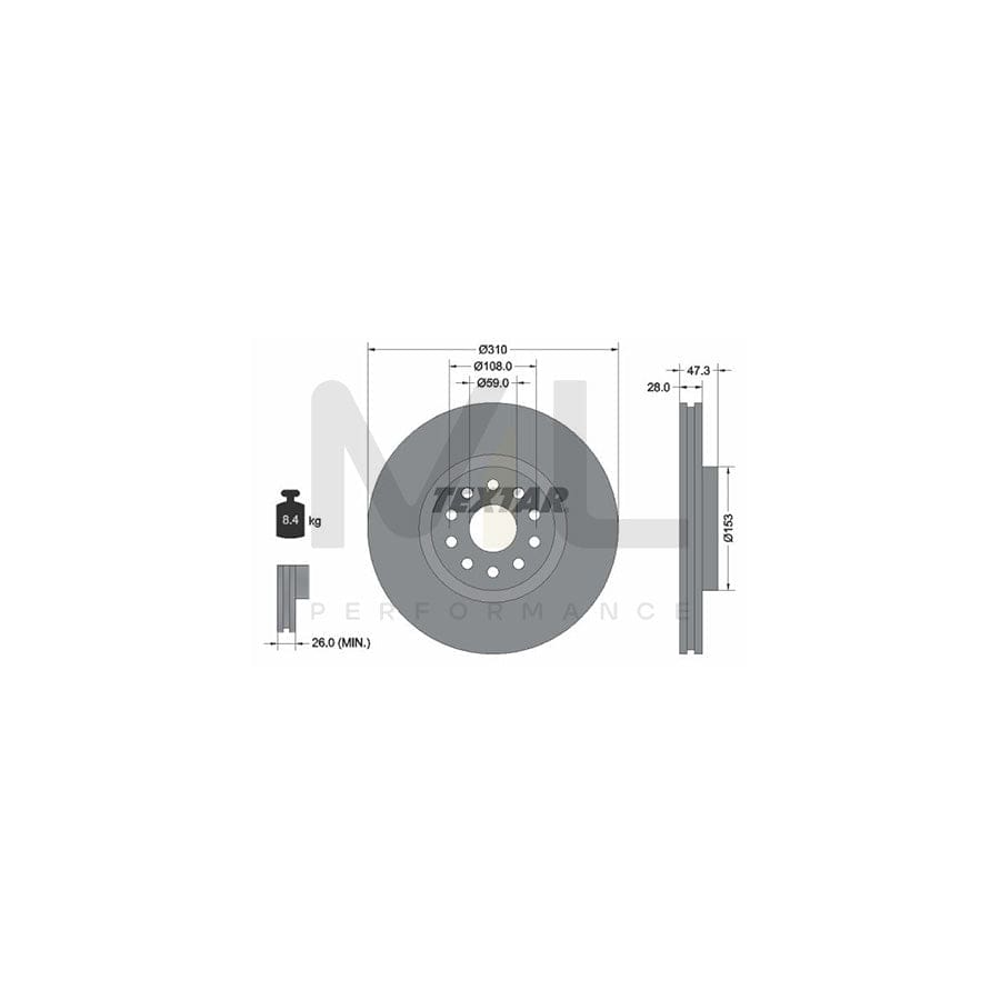 TEXTAR 92097500 Brake Disc Internally Vented, without wheel hub, without wheel studs | Performance Parts Direct Car Parts