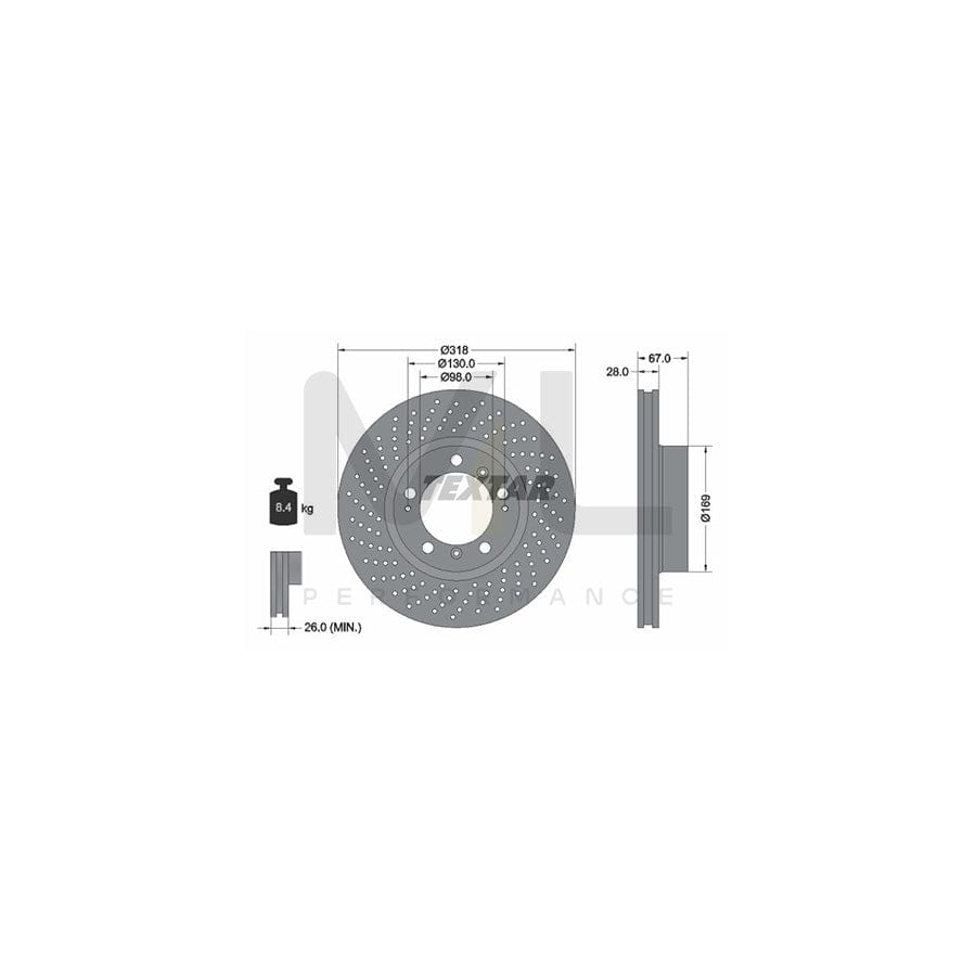 TEXTAR PRO+ 92100007 Brake Disc Internally Vented, Perforated, Coated, Alloyed / High-carbon, without wheel hub, without wheel studs | Performance Parts Direct Car Parts