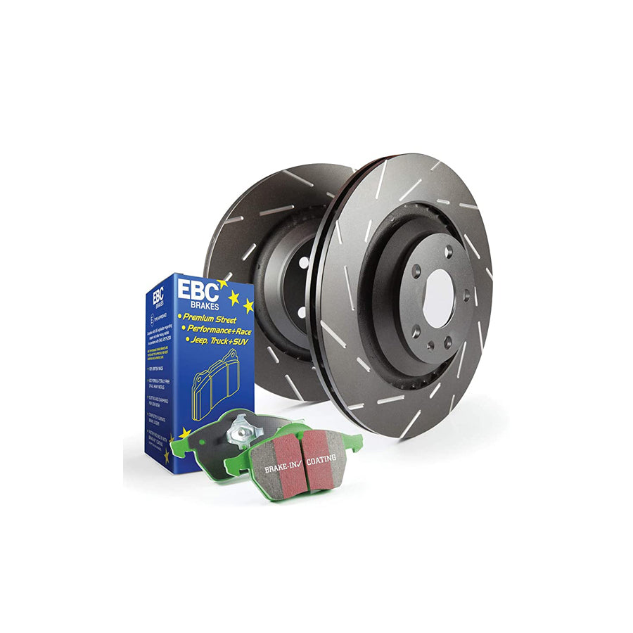 EBC Mercedes-Benz W203 CL203 C209 R171 Greenstuff 2000 Series Front Sport Brake Pads & Premium OE Replacement Drilled Discs Kit - Brembo Caliper (C320, CLK350 & SLK350)