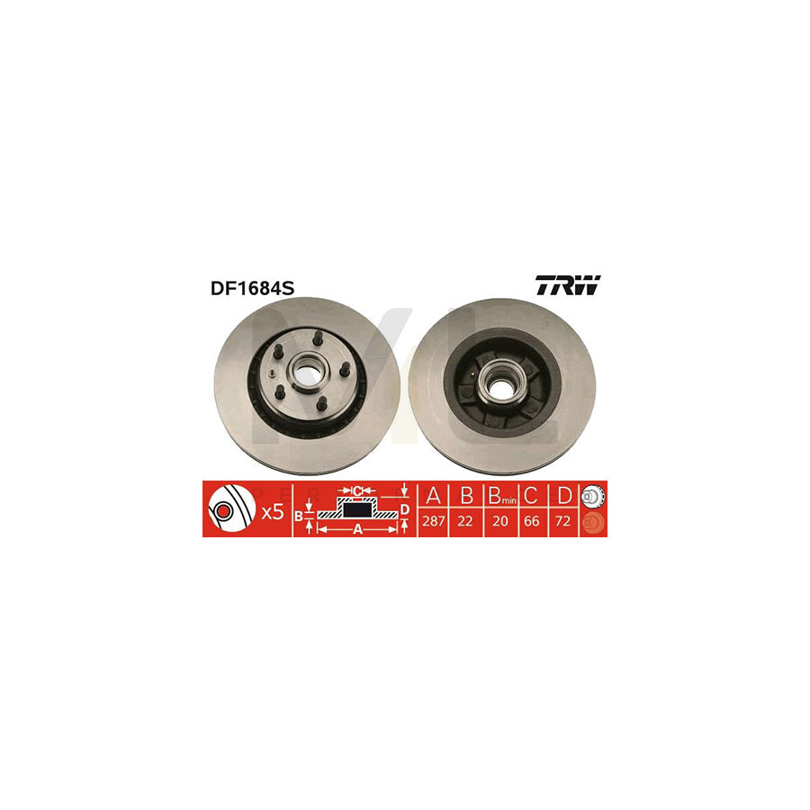 TRW DF1684S Brake Disc Vented | Performance Parts Direct Car Parts