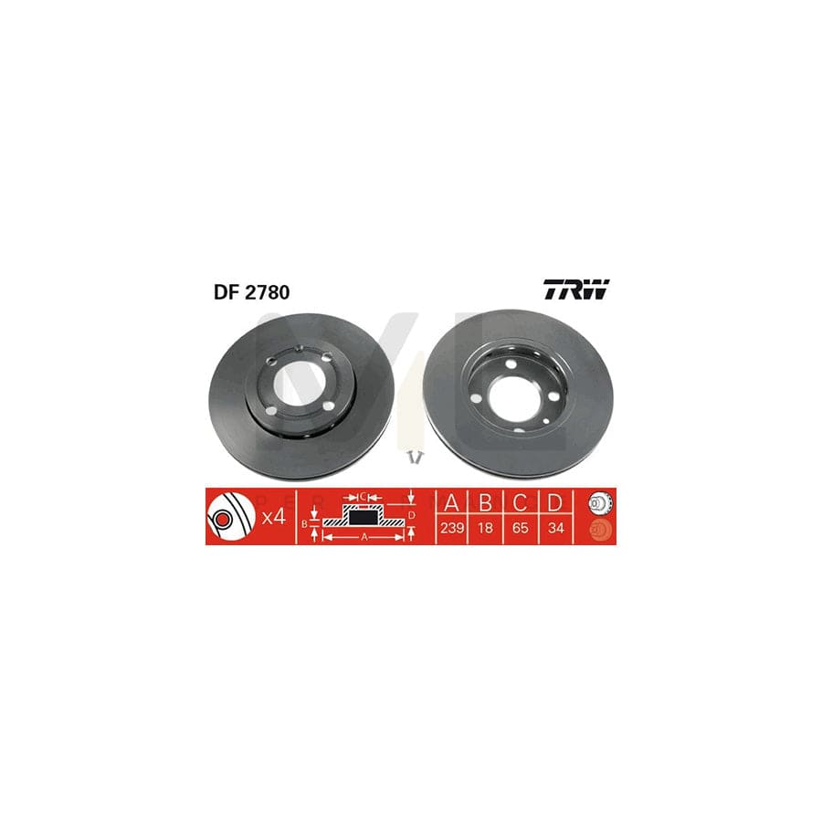 TRW DF2780 Brake Disc Vented, Painted, High-carbon | Performance Parts Direct Car Parts
