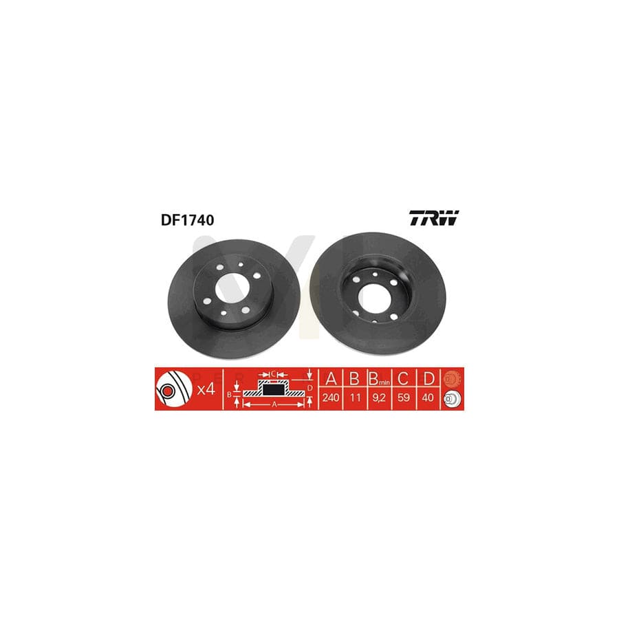 TRW DF1740 Brake Disc Solid, Painted | Performance Parts Direct Car Parts