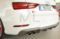 Rieger 00099615 Audi 8V S3 Rear Diffuser for Original Twin Tailpipe Left & Right - Carbon-Look