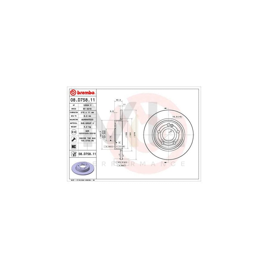 BREMBO 08.D758.11 Brake Disc Solid, Coated, High-carbon, with bolts/screws  - 1 piece