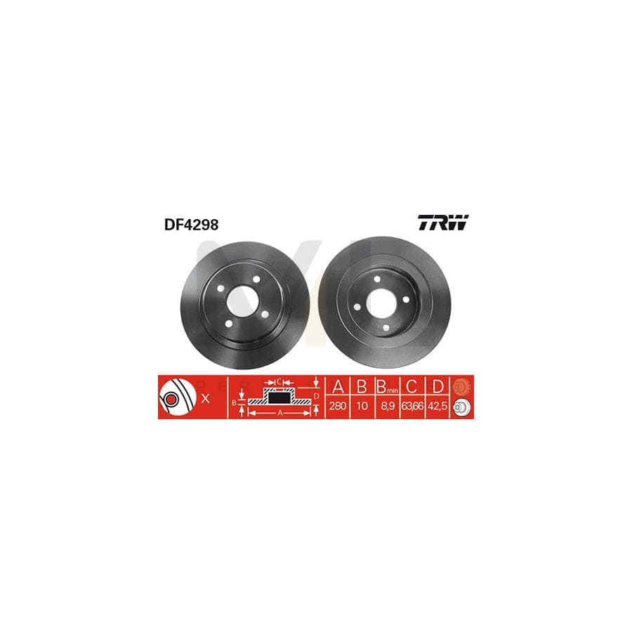 TRW DF4298 Brake Disc for FORD Focus Mk1 Hatchback (DAW, DBW) Solid, Painted | Performance Parts Direct Car Parts
