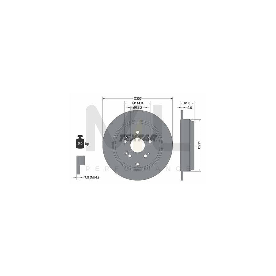 TEXTAR PRO 92162503 Brake Disc Solid, Coated, without wheel hub, without wheel studs | Performance Parts Direct Car Parts