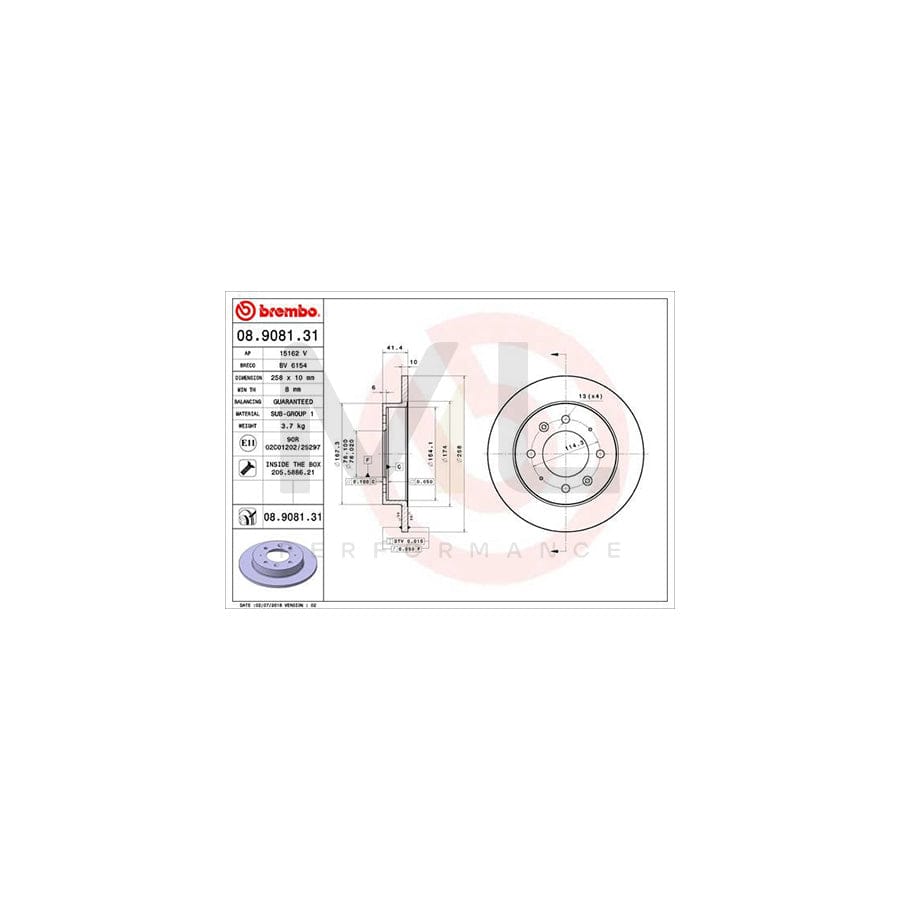 BREMBO 08.9081.31 Brake Disc for KIA CERATO Solid, Coated, with bolts/screws  - 1 piece