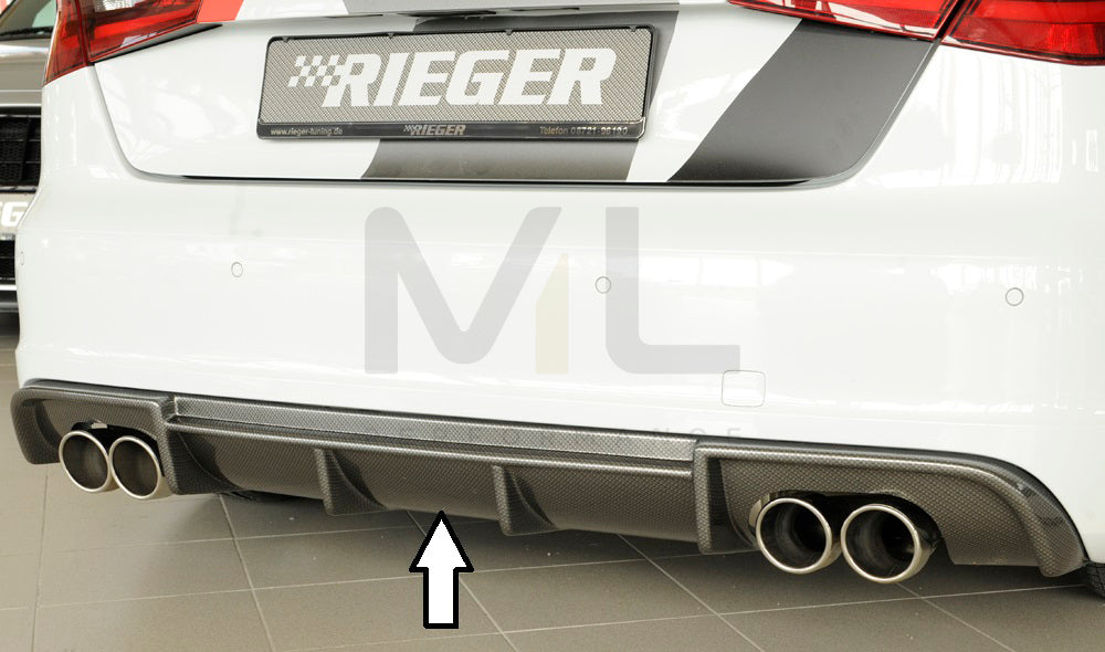Rieger 00099372 Audi 8V S3 Rear Diffuser for Original Twin Tailpipe Left & Right - Carbon-Look