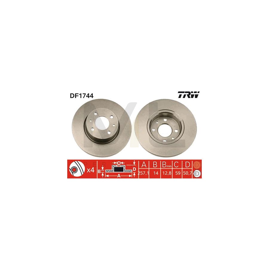 TRW DF1744 Brake Disc Solid, Painted | Performance Parts Direct Car Parts
