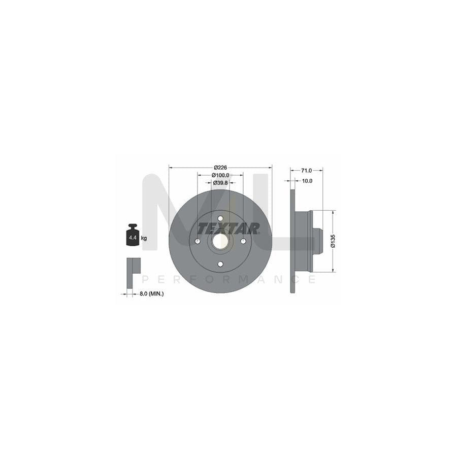 TEXTAR 92041800 Brake Disc Solid, with wheel hub, without wheel studs | Performance Parts Direct Car Parts