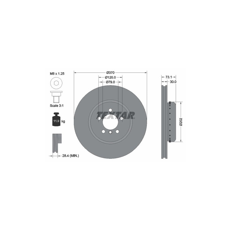 TEXTAR 92265325 Brake Disc PRO Internally Vented Two piece brake disc Coated High carbon with bolts screws without wheel hub without wheel studs