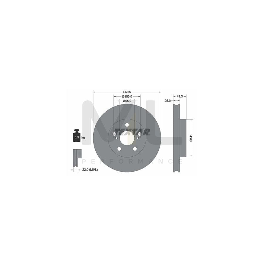 TEXTAR 92225000 Brake Disc Internally Vented, without wheel hub, without wheel studs | Performance Parts Direct Car Parts