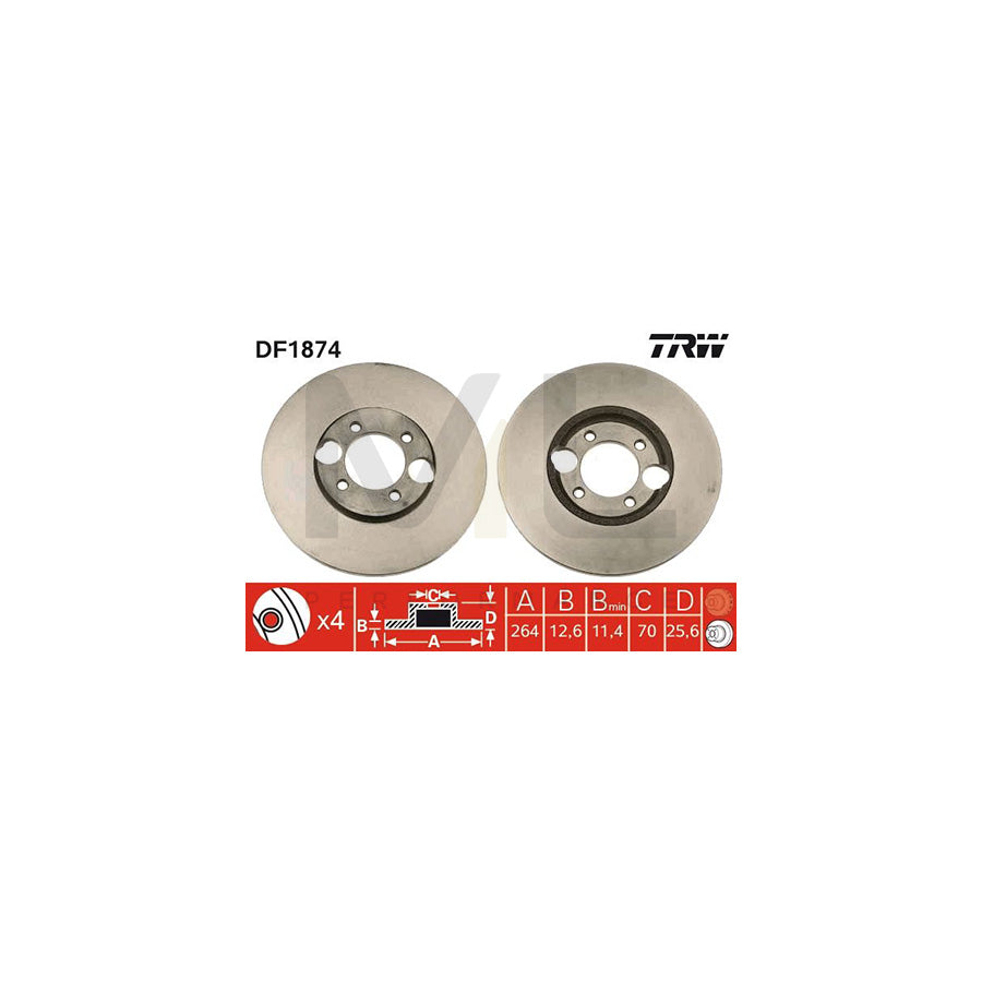 TRW DF1874 Brake Disc Solid | Performance Parts Direct Car Parts