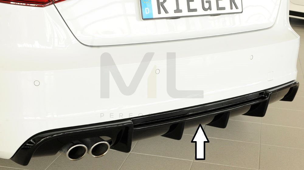 Rieger 00088141 Audi 8V A3 Rear Diffuser for Twin Tailpipe Left - Glossy Black