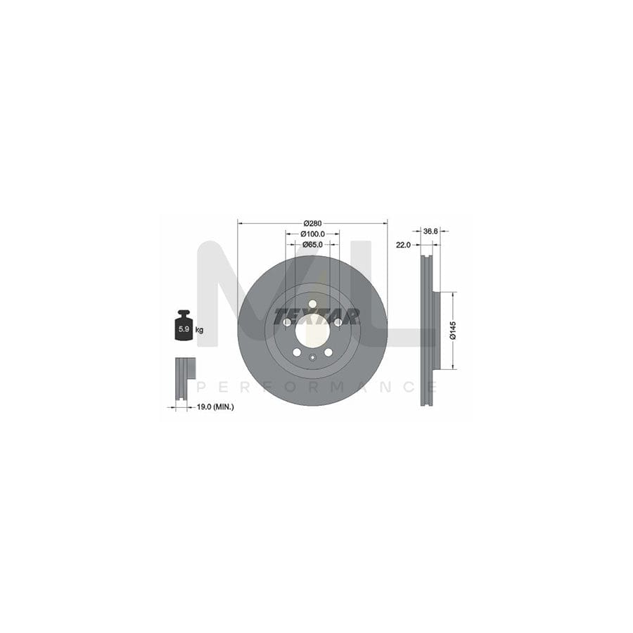 TEXTAR PRO 92082303 Brake Disc Externally Vented, Coated, without wheel hub, without wheel studs | Performance Parts Direct Car Parts