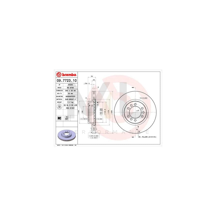 BREMBO 09.7723.10 Brake Disc for IVECO Daily Internally Vented, High-carbon  - 1 piece