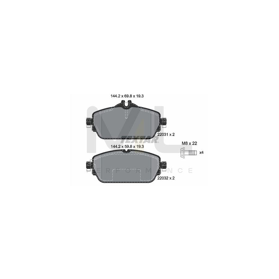 TEXTAR 2203102 Brake pad set prepared for wear indicator, with brake caliper screws