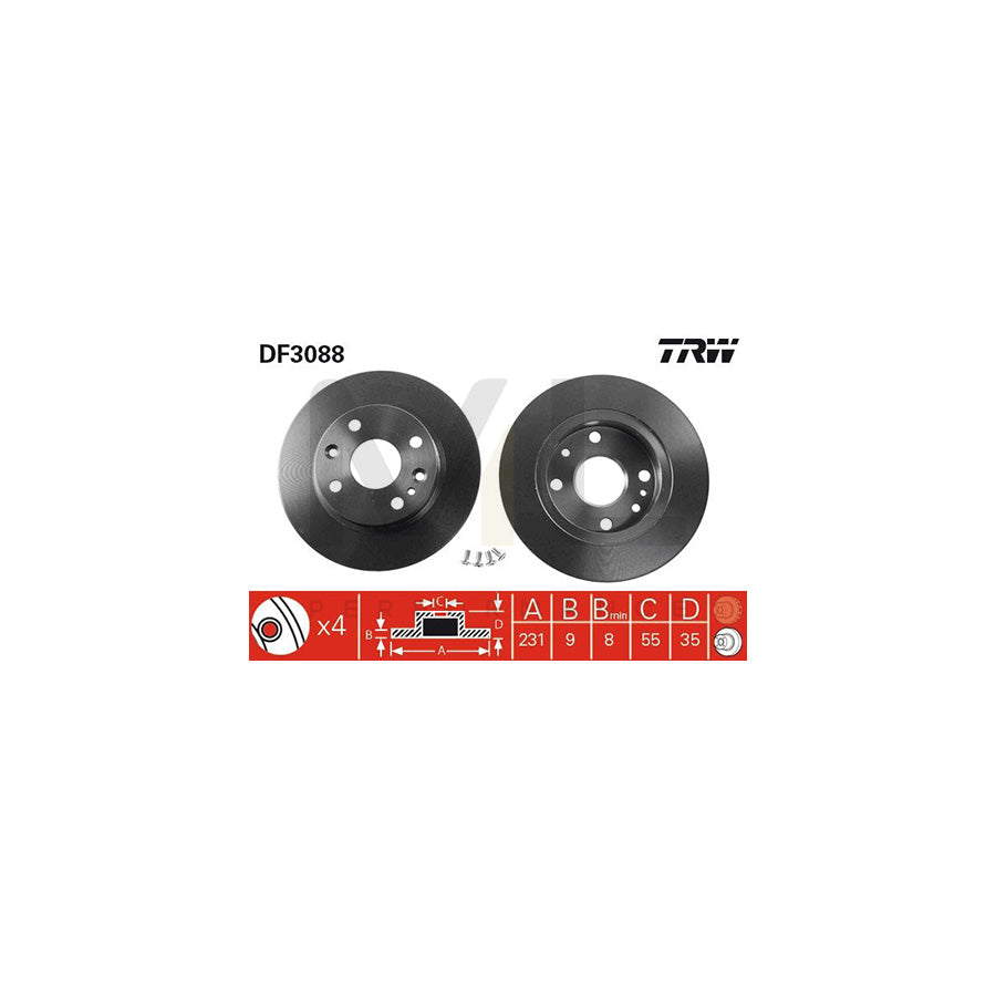 TRW DF3088 Brake Disc Solid, with bolts/screws | Performance Parts Direct Car Parts