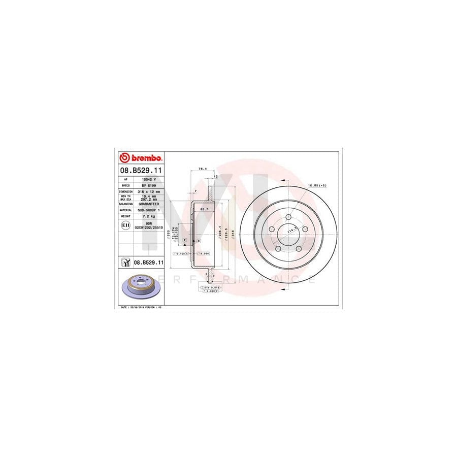 BREMBO 08.B529.11 Brake Disc Solid, Coated  - 1 piece
