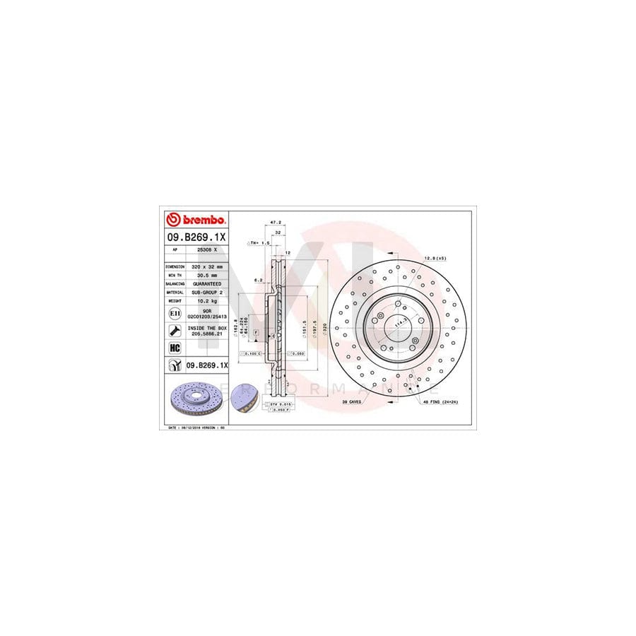 BREMBO 09.B269.1X Brake Disc for HONDA ACCORD Perforated / Vented, Coated, High-carbon, with bolts/screws  - 1 piece