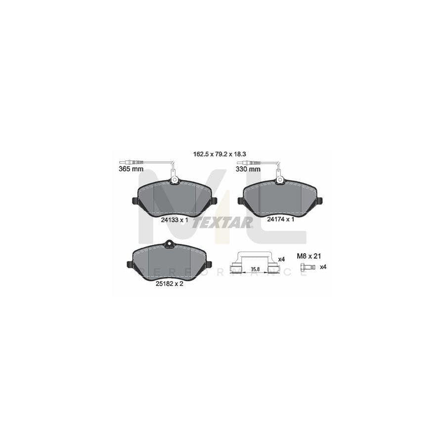 TEXTAR 2413303 Brake pad set with integrated wear warning contact, with brake caliper screws, with accessories