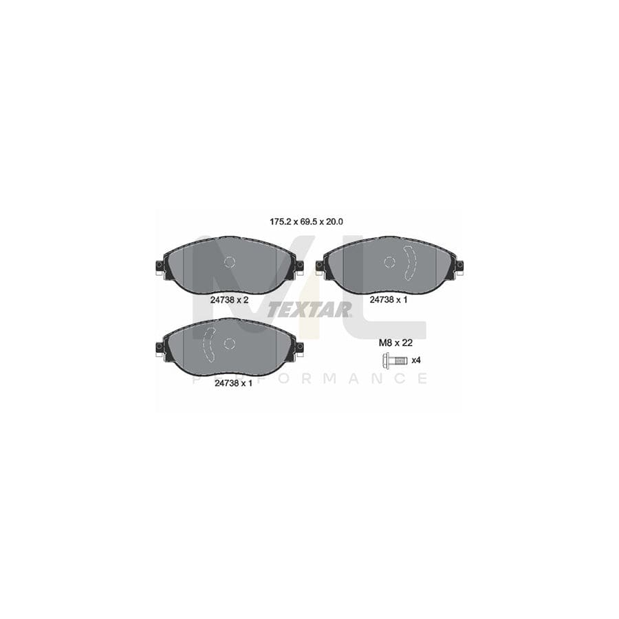 TEXTAR 2473806 Brake pad set not prepared for wear indicator, with brake caliper screws