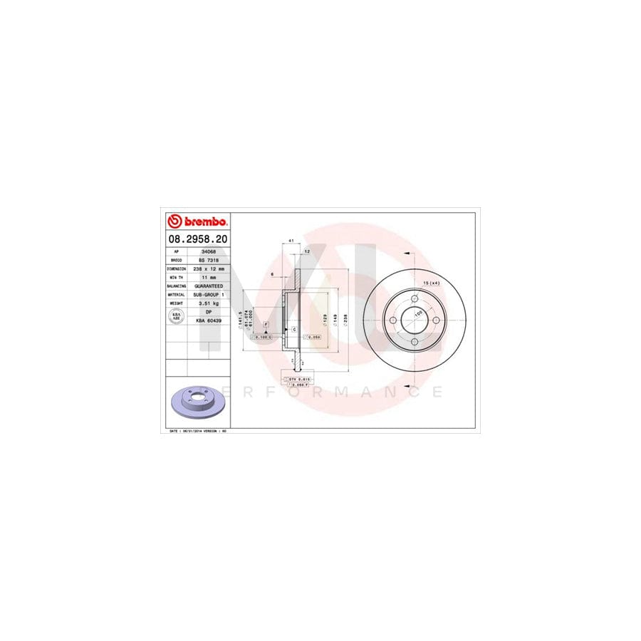 BREMBO 08.2958.20 Brake Disc Solid  - 1 piece