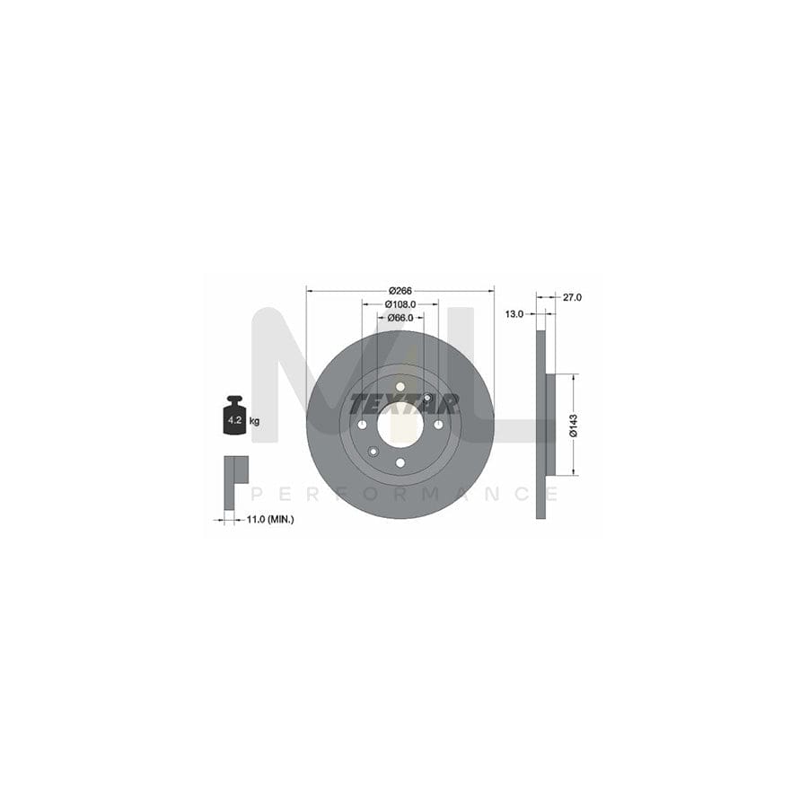 TEXTAR 92089100 Brake Disc Solid, without wheel hub, without wheel studs | Performance Parts Direct Car Parts