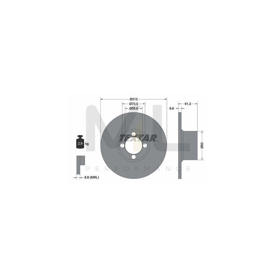 TEXTAR 92092600 Brake Disc Solid, without wheel hub, without wheel studs | Performance Parts Direct Car Parts
