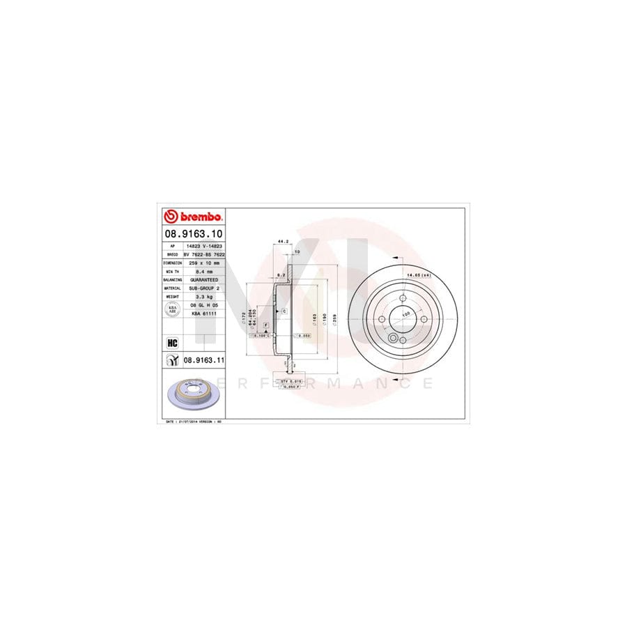 BREMBO 08.9163.10 Brake Disc Solid, High-carbon  - 1 piece