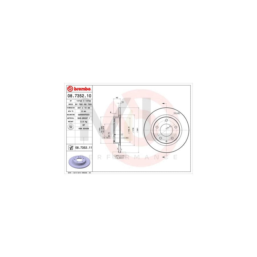 BREMBO 08.7352.10 Brake Disc Solid  - 1 piece
