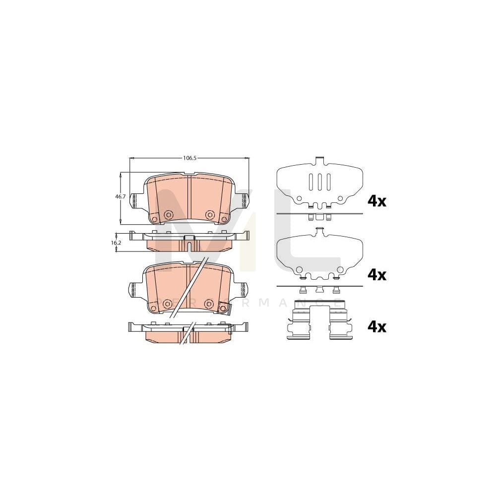 TRW Gdb2184 Brake Pad Set With Acoustic Wear Warning, With Accessories | Performance Parts Direct Car Parts