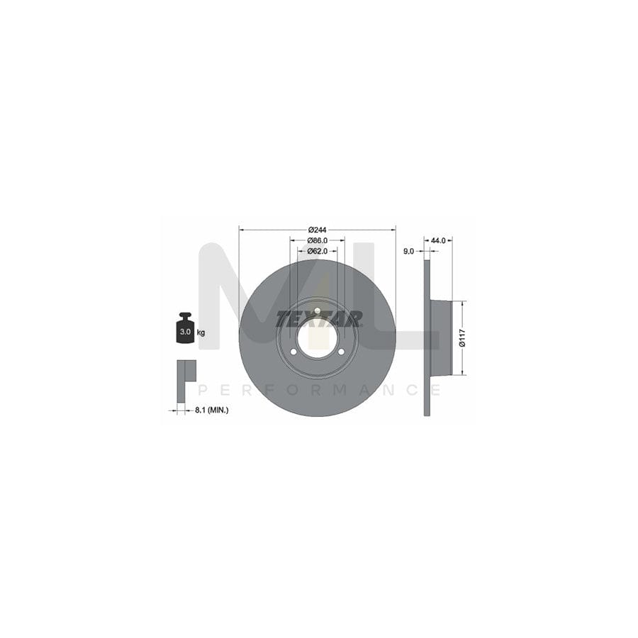 TEXTAR 92022100 Brake Disc Solid, without wheel hub, without wheel studs | Performance Parts Direct Car Parts