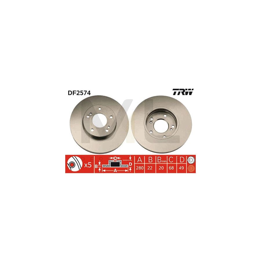 TRW DF2574 Brake Disc Vented, Painted | Performance Parts Direct Car Parts