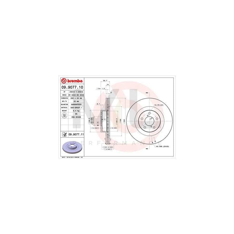 BREMBO 09.9077.10 Brake Disc Internally Vented  - 1 piece