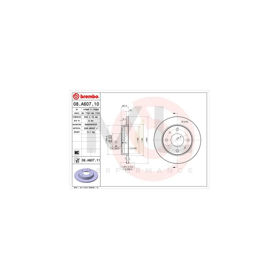 BREMBO 08.A607.10 Brake Disc Solid, High-carbon  - 1 piece