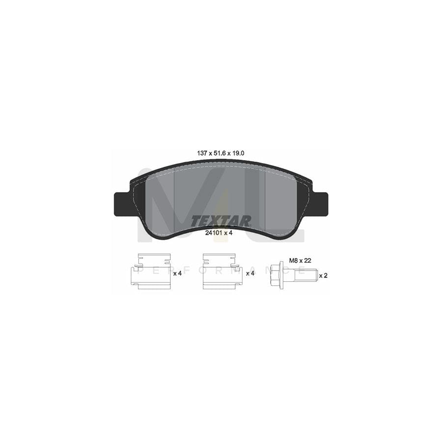 TEXTAR 2410101 Brake pad set not prepared for wear indicator, with brake caliper screws