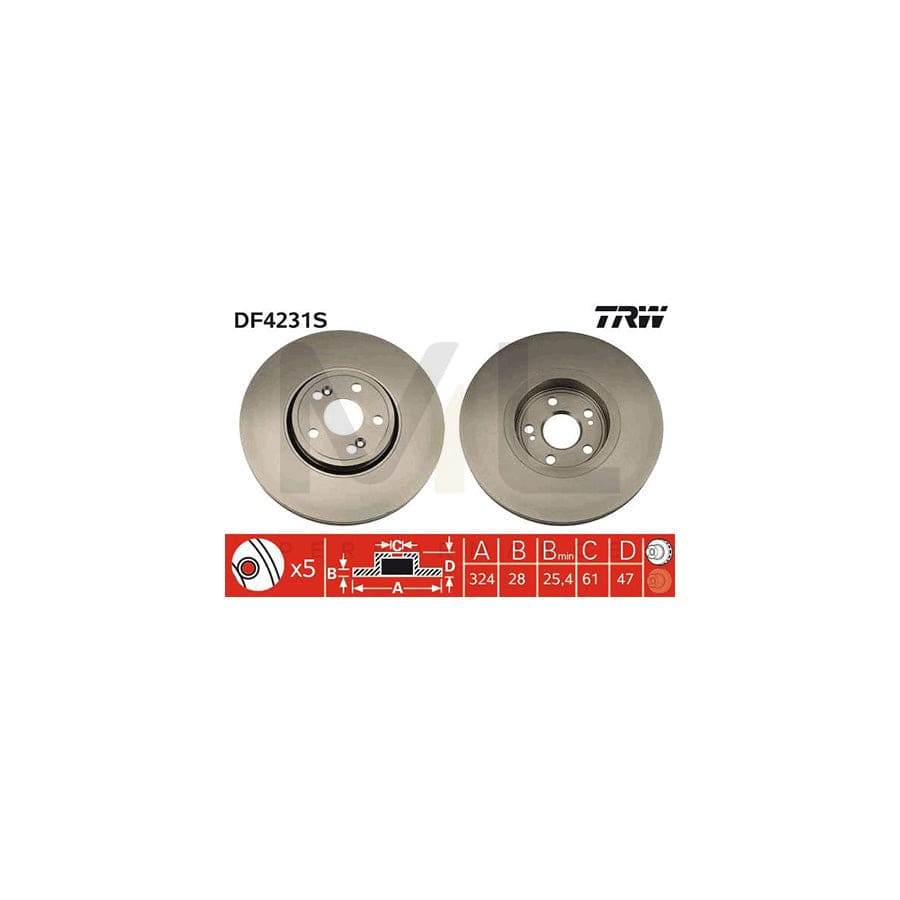 TRW DF4231S Brake Disc Vented, Painted | Performance Parts Direct Car Parts