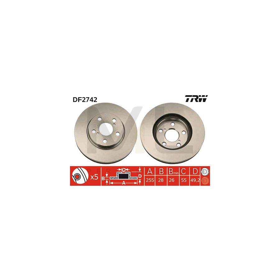 TRW DF2742 Brake Disc Vented, Painted | Performance Parts Direct Car Parts