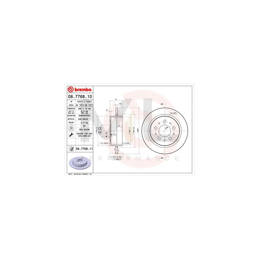 BREMBO 08.7768.10 Brake Disc Solid, with bolts/screws  - 1 piece