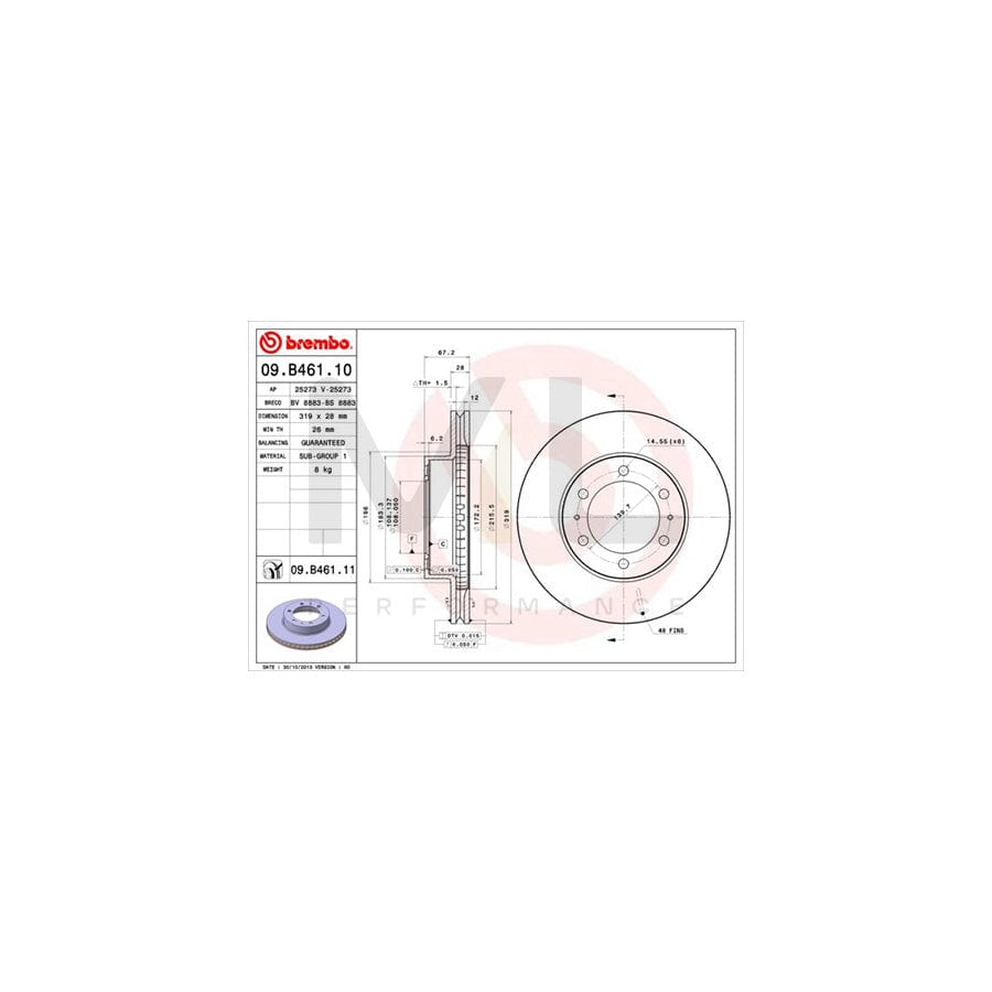 BREMBO 09.B461.10 Brake Disc Internally Vented  - 1 piece