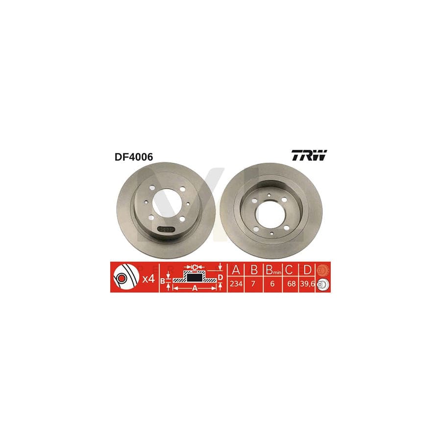 TRW DF4006 Brake Disc Solid, Painted | Performance Parts Direct Car Parts