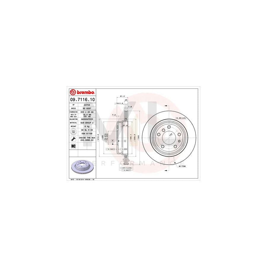BREMBO 09.7116.10 Brake Disc for BMW 5 Series Internally Vented, High-carbon, with bolts/screws  - 1 piece