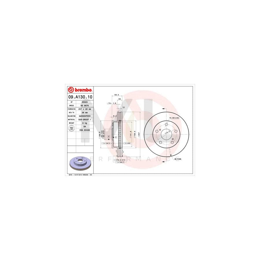 BREMBO 09.A130.10 Brake Disc Internally Vented  - 1 piece