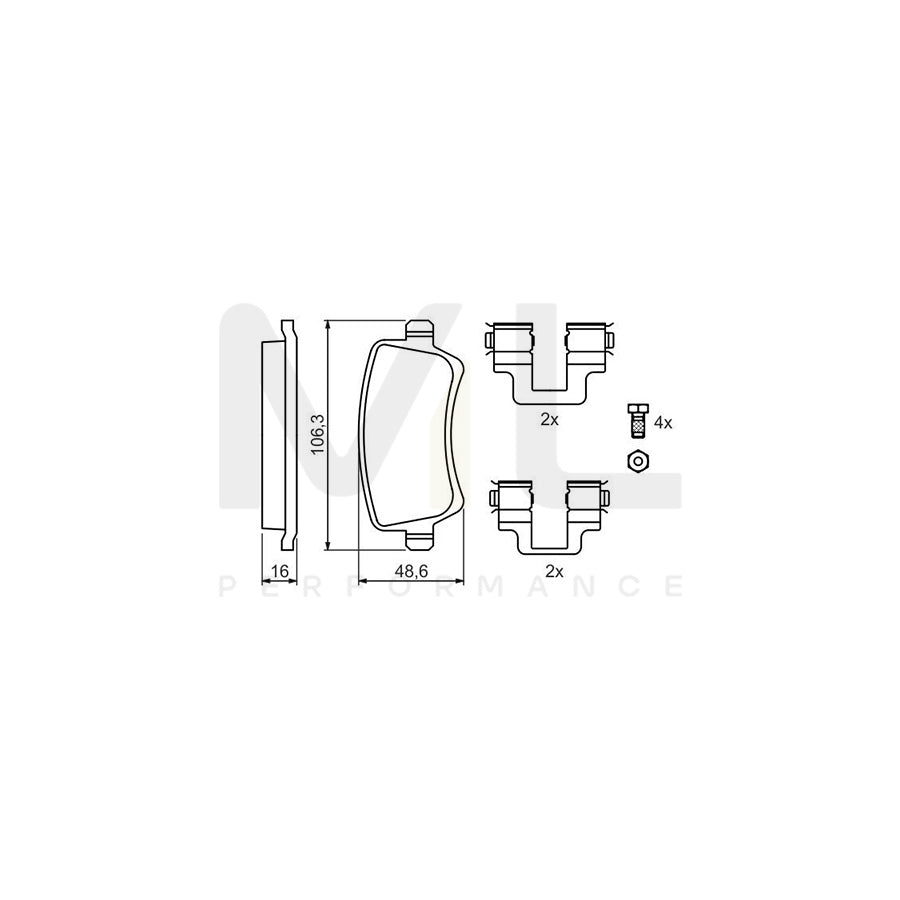 Bosch 0986494175 Brake Pad Set With Bolts/Screws, With Mounting Manual, With Accessories BP1086 | Performance Parts Direct Car Parts