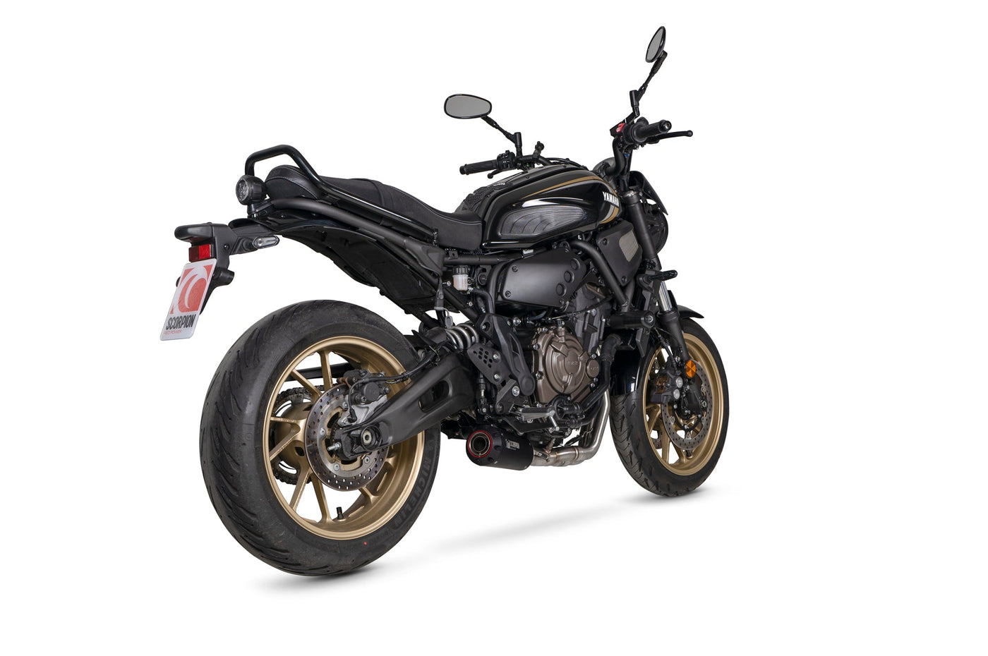 Scorpion PYA123SYSBCER Yamaha XSR 700 Red Power Full Exhaust System - Black Ceramic Coated Sleeve