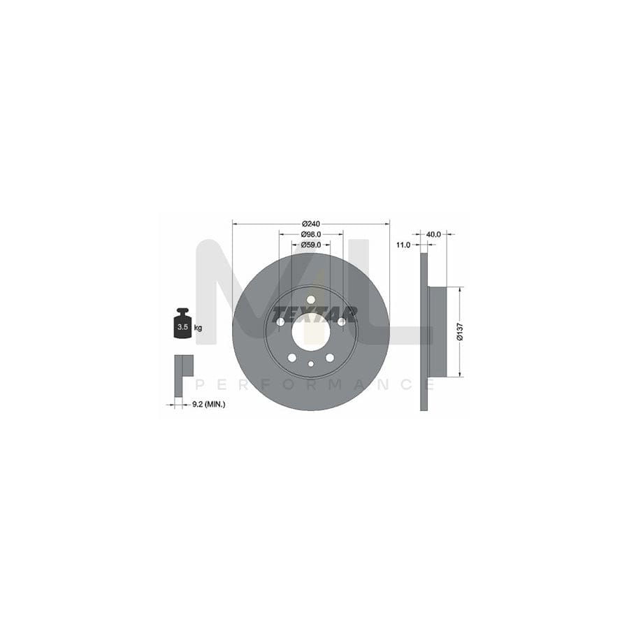 TEXTAR 92083300 Brake Disc Solid, without wheel hub, without wheel studs | Performance Parts Direct Car Parts