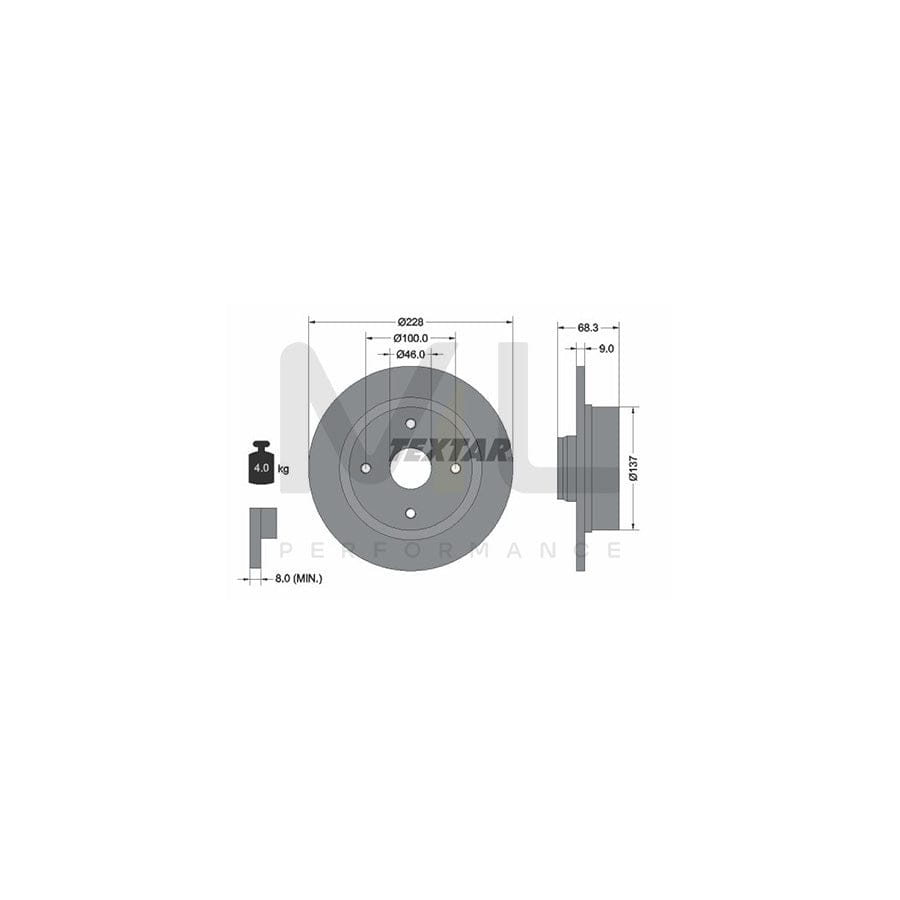 TEXTAR 92066100 Brake Disc Solid, with wheel hub, without wheel studs | Performance Parts Direct Car Parts