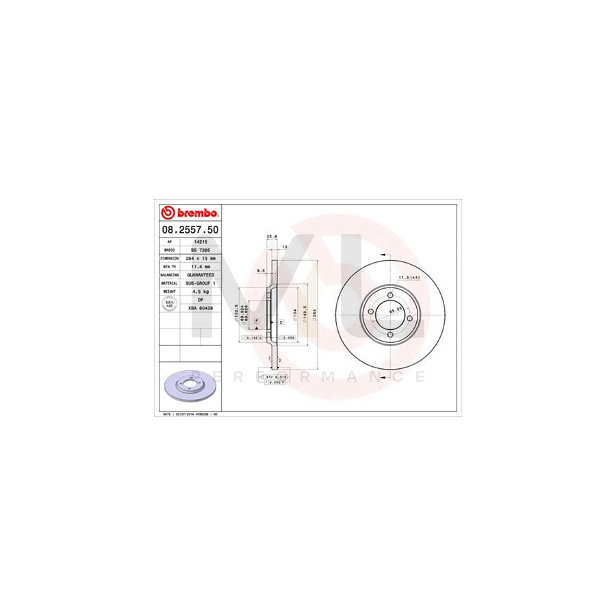 BREMBO 08.2557.50 Brake Disc Solid  - 1 piece